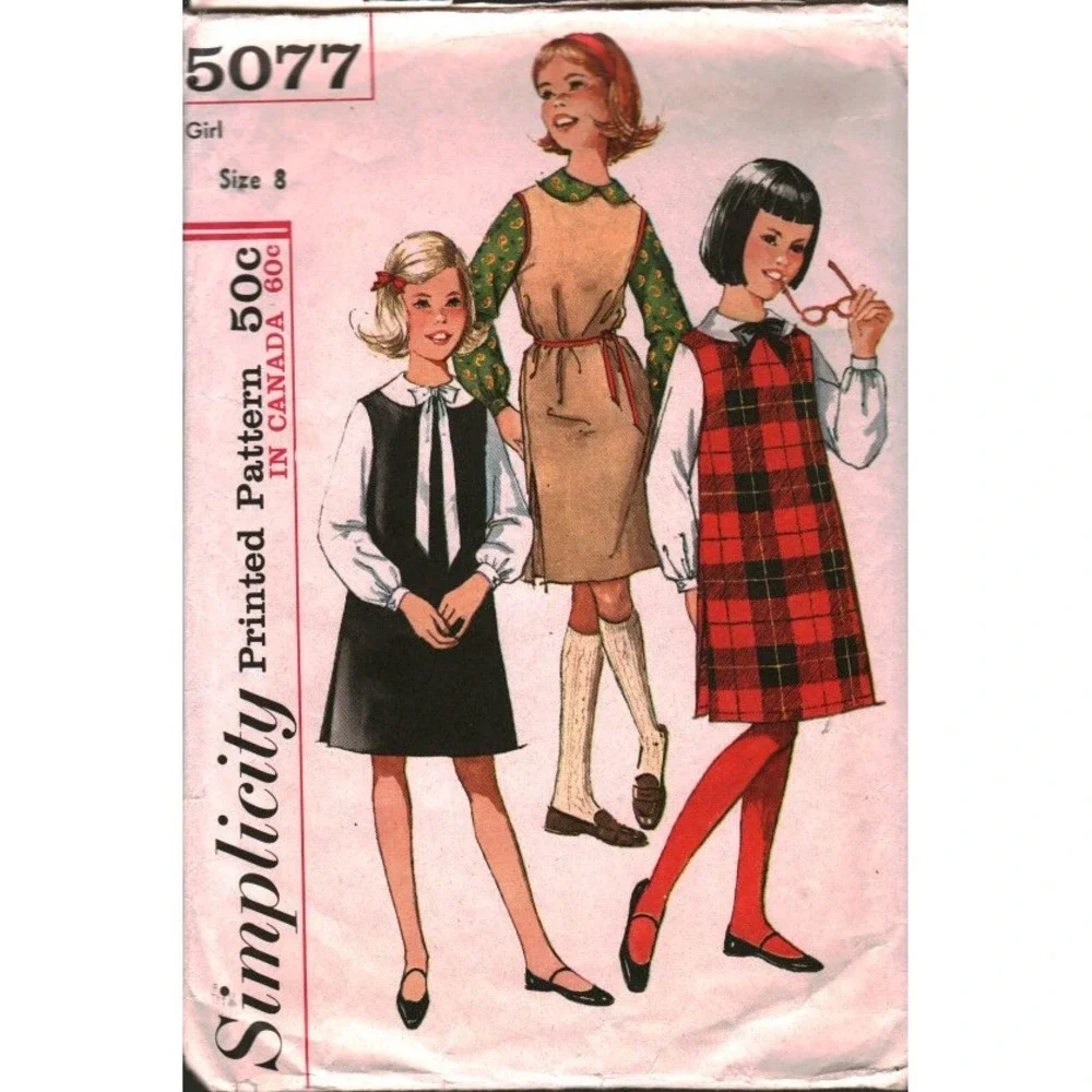 Vintage Simplicity 5077 Girls Jumper and Blouse Sewing Pattern Sz 8 1960s Retro